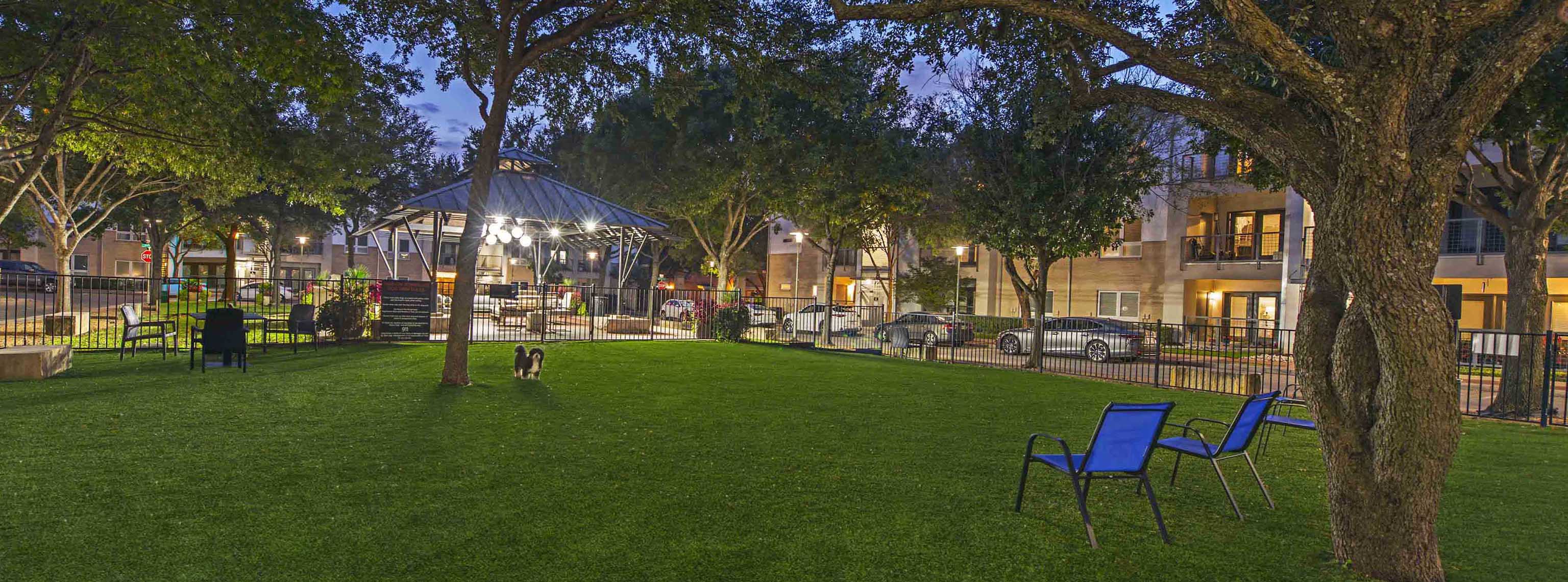 Well lit dog park for your furry friends to enjoy themselves late into the evening